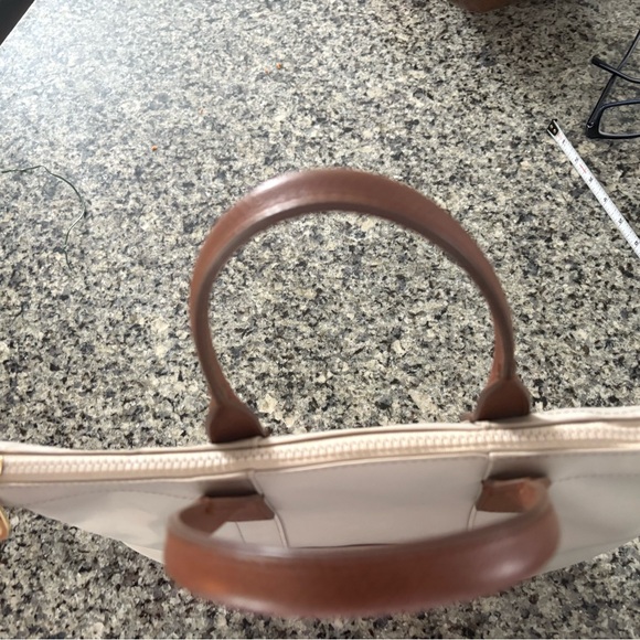 Harrods Beige Tote with Brown Leather Handles and Gold Button - Picture 8 of 8